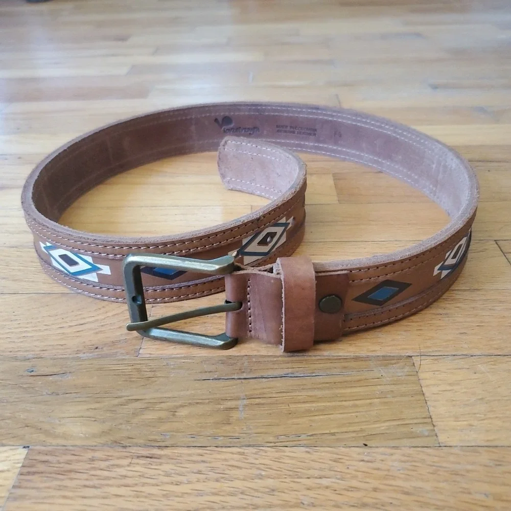 LoveStrength Painted Leather Hip Belt‎ Small Tan Aztec Boho Southwestern NEW